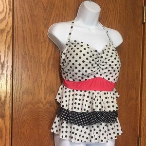 1X Polka Dot Long Swim Top